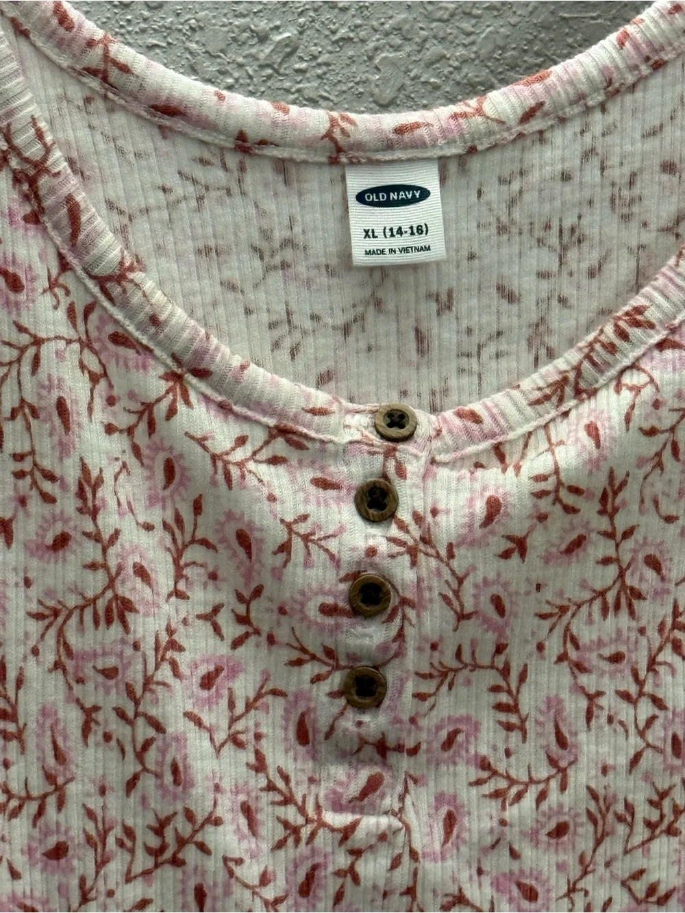 Old Navy Pink Floral Ribbed Henley Tank